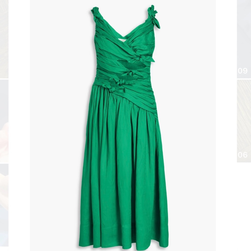 New Zimmermann Cutout Knotted Linen Tiggy Bow Midi Dress